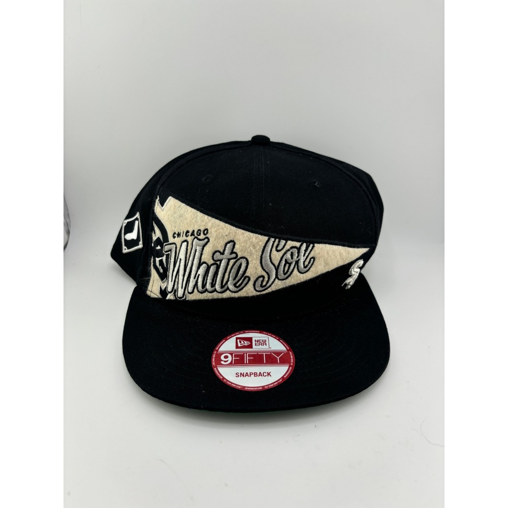 New Era 9FIFTY Chicago White Sox Snapback Hat Black Pennant Felt Applique MLB